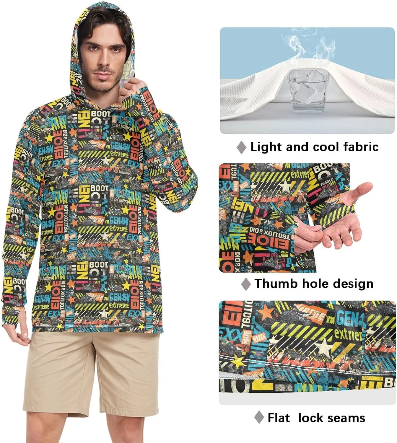 Discord70 Men's Sun Protection Hoodie Long Sleeve UPF 50   Mens Sun Shirts Sun Proof Shirts Rash Guards Mens