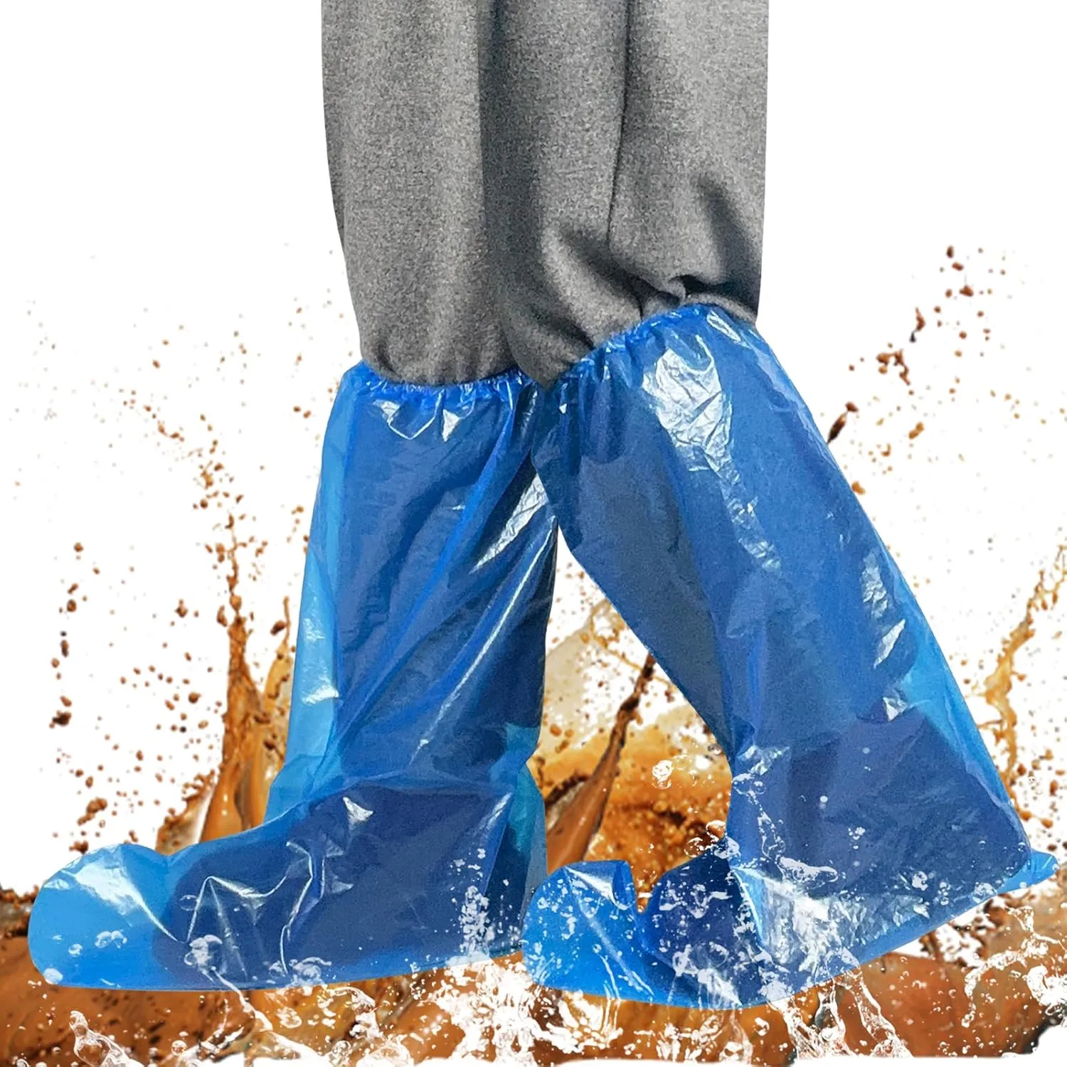Disposable Thicker Boot and Shoe Covers 100 Pcs (50 Pairs), 19 inch Tall, Extra Large, Waterproof Anti-Slip Overshoe, Outdoor Indoors Cover Rainy Day Use (Blue)
