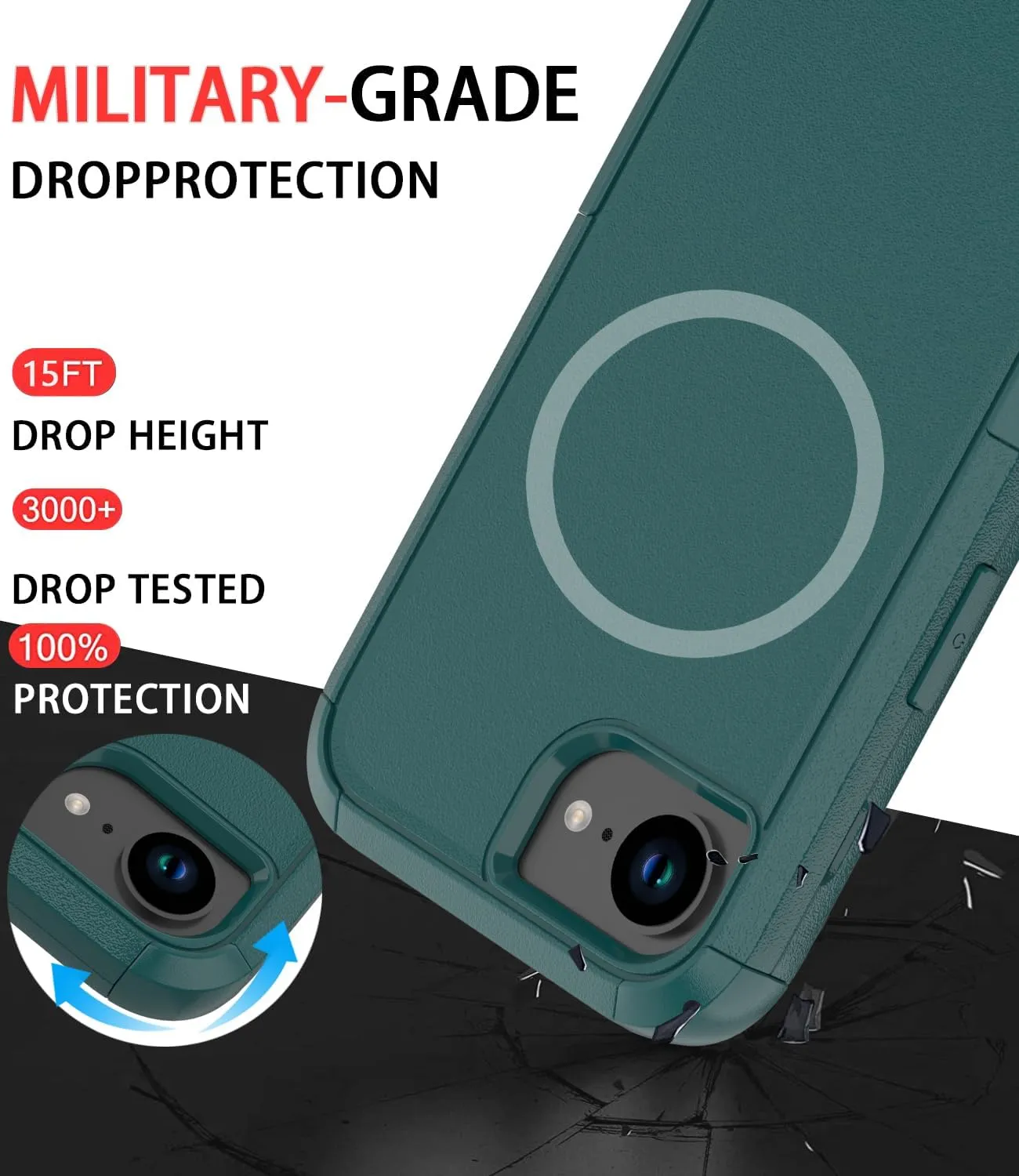 Diverbox for iPhone 16e Case [Compatible with MagSafe] [Shockproof] [Dropproof] [with Screen Protector ] Heavy Duty Protection Phone Case Cover for Apple iPhone 16e 2025 6.1 inch (Dark Green)