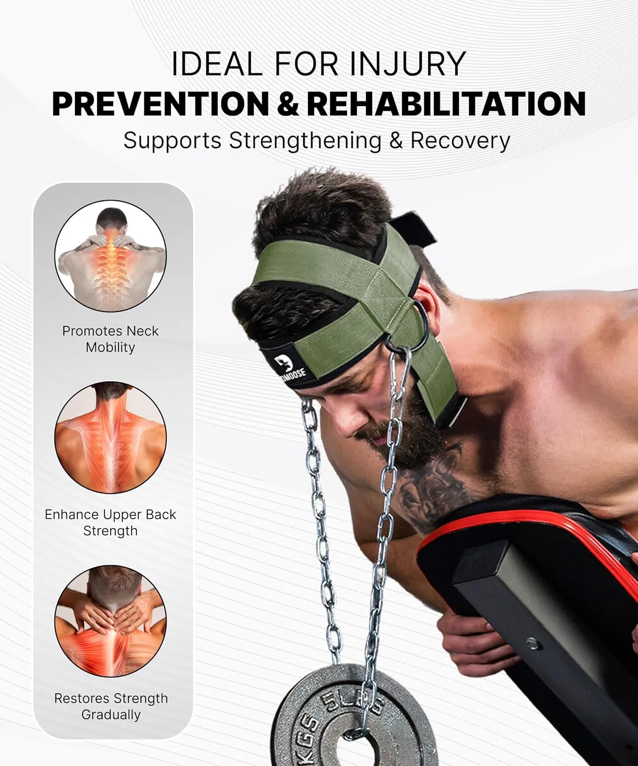 DMoose Fitness Neck Harness for Weight Lifting - Adjustable Head & Chin Strap with 30" Heavy Duty Steel Chain - Neck Exerciser, Trainer & Strengthener to Support Injury Recovery & Intense Workouts