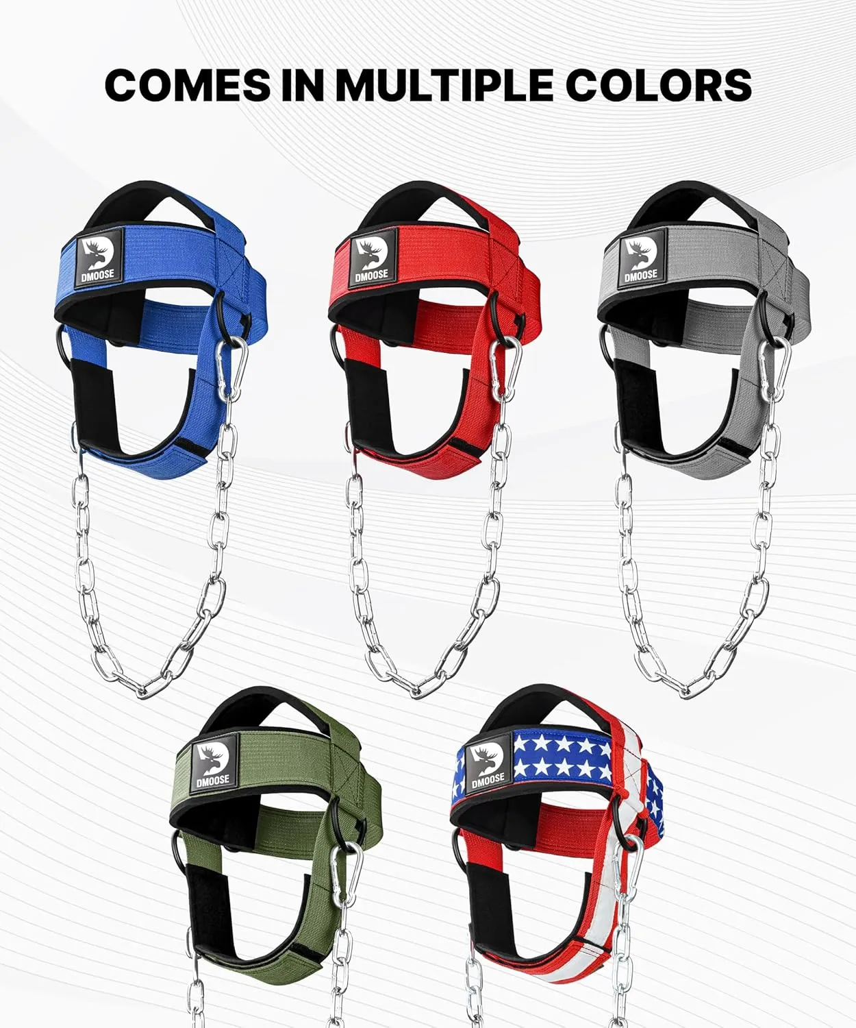 DMoose Neck Harness for Weight Lifting - 30" Heavy Duty Steel Chain - Neck Exerciser, Trainer & Strengthener for Injury Recovery Support & Workout- Adjustable Head & Chin Strap