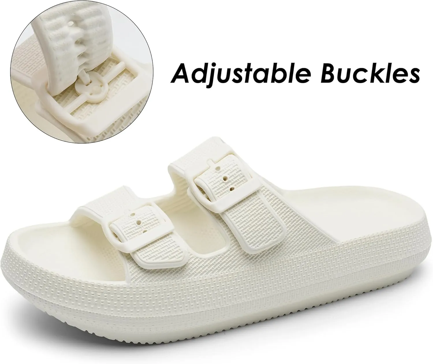 Dodow Womens Slide Sandals Adjustable Soft Cloud Comfort Slip On Flat Sandals