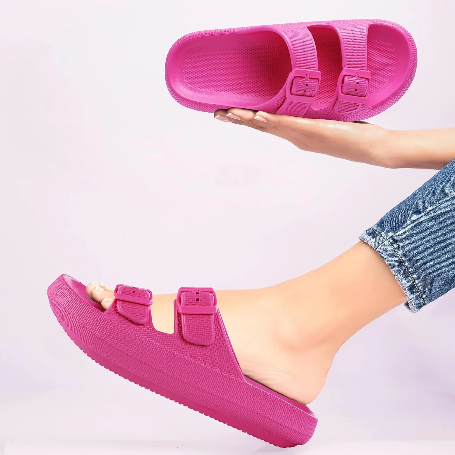 Dodow Womens Slide Sandals Adjustable Soft Cloud Comfort Slip On Flat Sandals