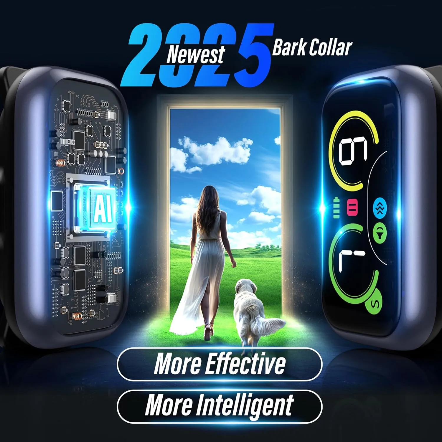 Dog Bark Collar for Large Medium Small Dogs, Smart Barking Collar, Effective No Bark Collar with Adjustable Beep Vibration Correction Modes, Automatic Anti Barking Device, IP67 Waterproof, Black