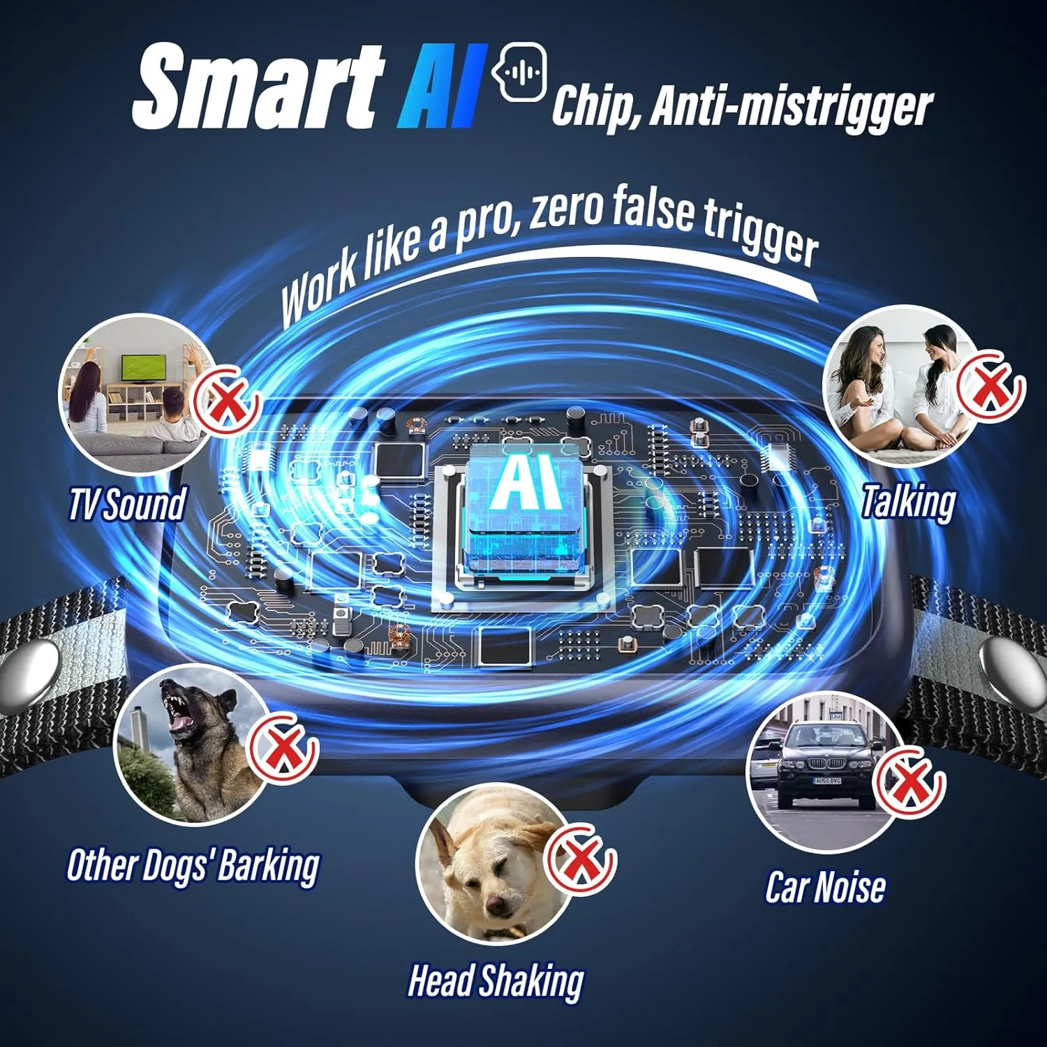 Dog Bark Collar for Large Medium Small Dogs, Smart Barking Collar, Effective No Bark Collar with Adjustable Beep Vibration Correction Modes, Automatic Anti Barking Device, IP67 Waterproof, Black