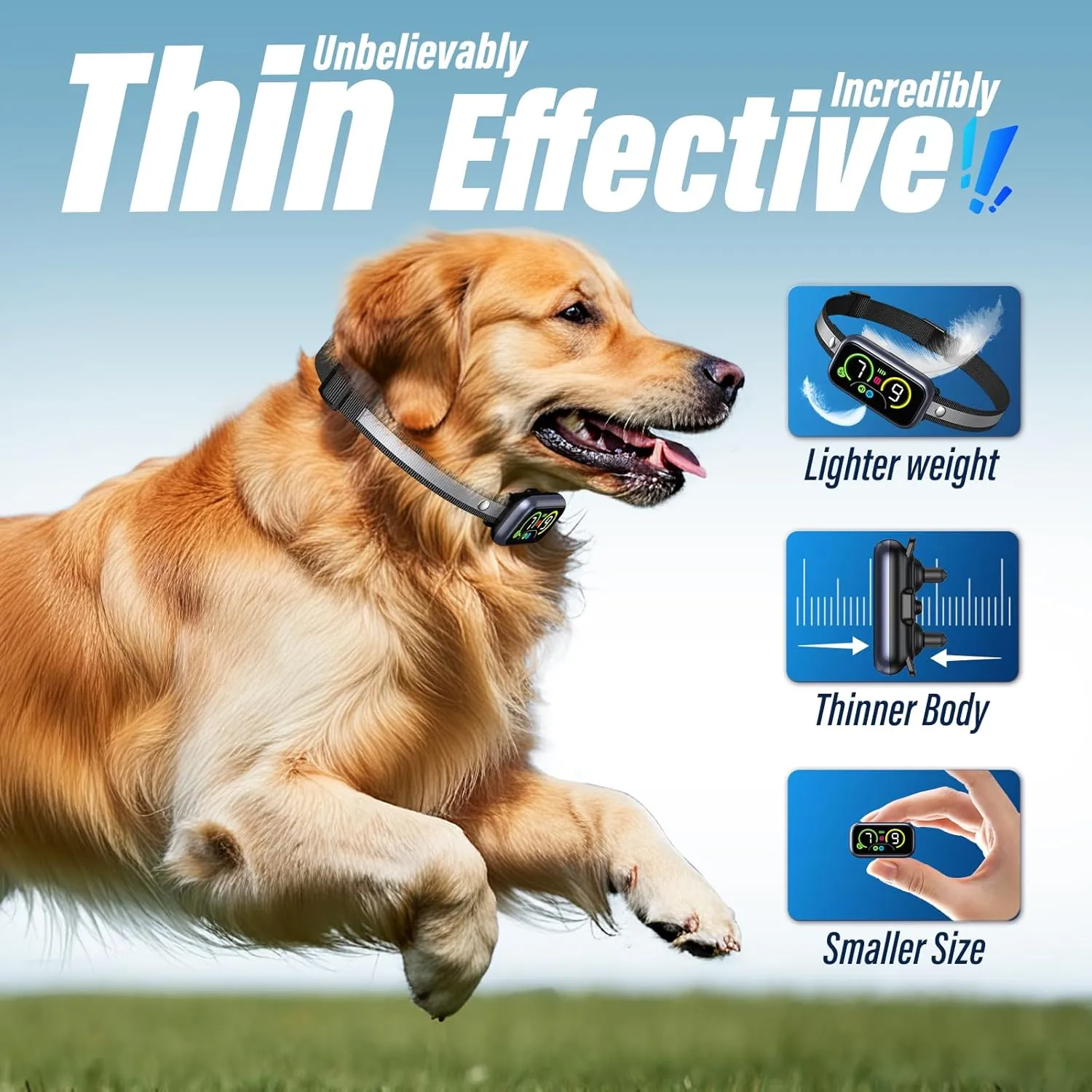 Dog Bark Collar for Large Medium Small Dogs, Smart Barking Collar, Effective No Bark Collar with Adjustable Beep Vibration Correction Modes, Automatic Anti Barking Device, IP67 Waterproof, Black