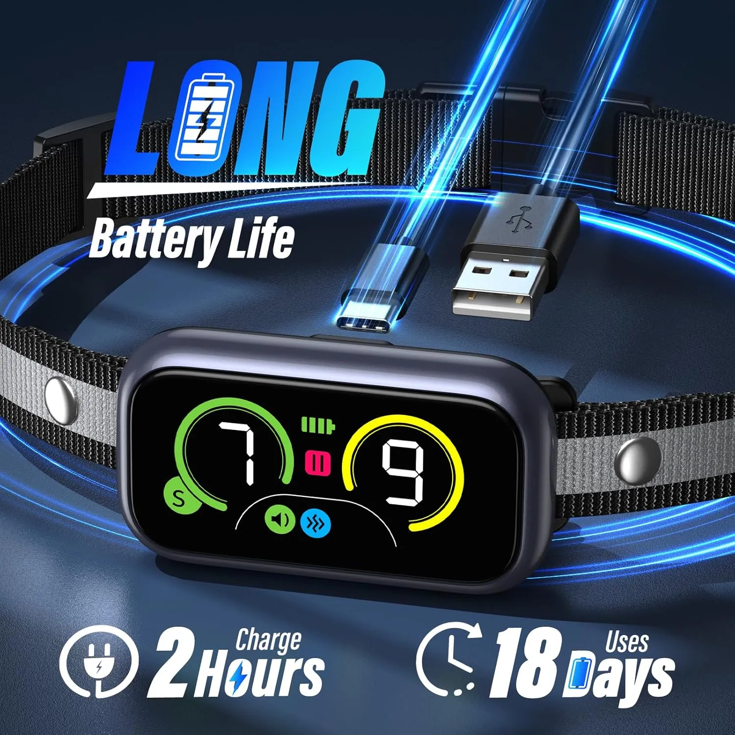 Dog Bark Collar for Large Medium Small Dogs, Smart Barking Collar, Effective No Bark Collar with Adjustable Beep Vibration Correction Modes, Automatic Anti Barking Device, IP67 Waterproof, Black