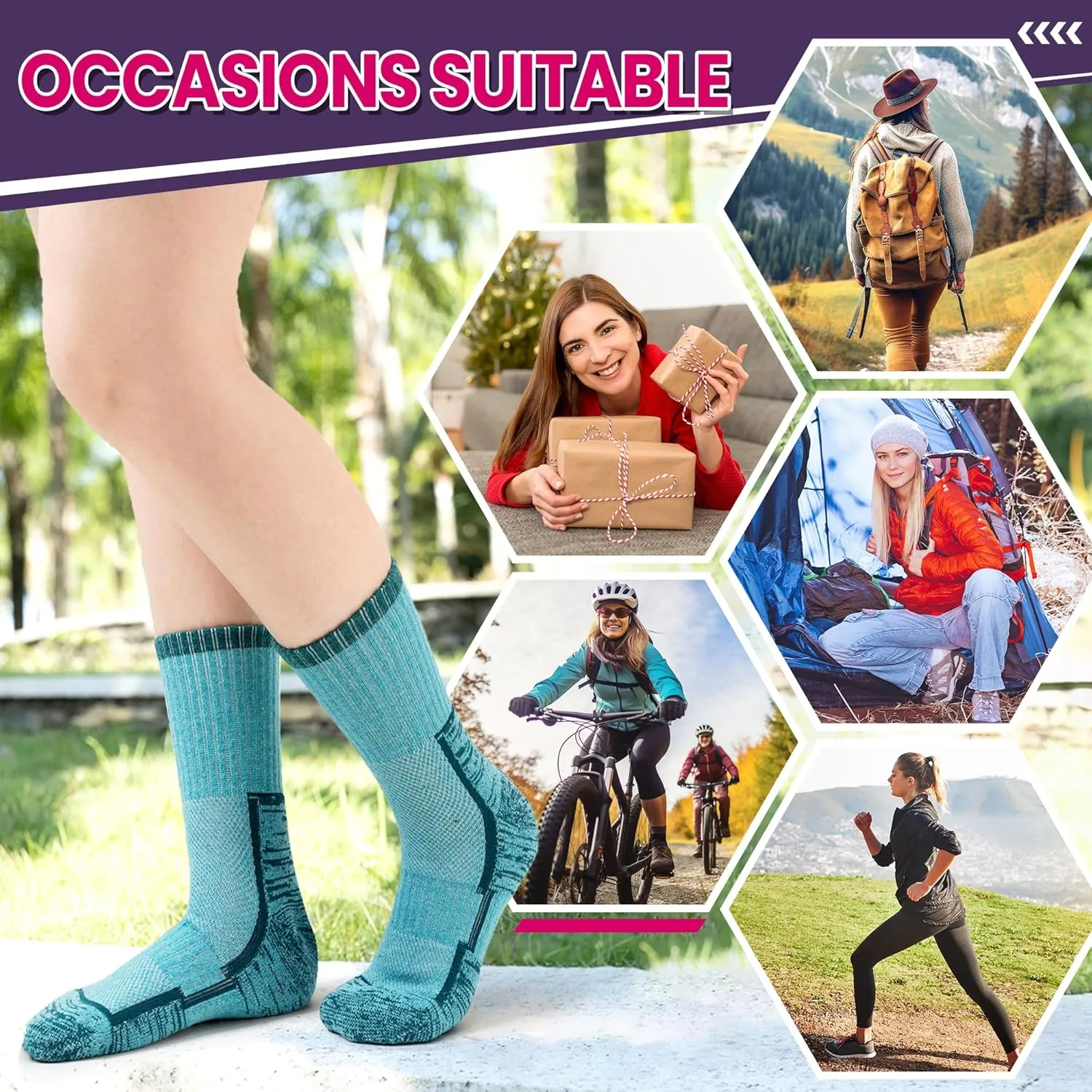 DoSmart Merino Wool Hiking Socks for Women Thermal Winter Warm Moisture Wicking Boot Work Cushion Gift Socks 5 Pairs