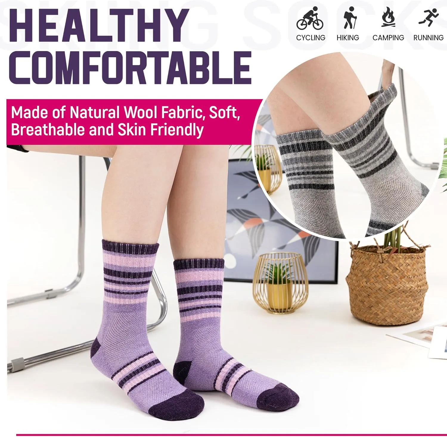 DoSmart Merino Wool Hiking Socks for Women Thermal Winter Warm Moisture Wicking Boot Work Cushion Gift Socks 5 Pairs