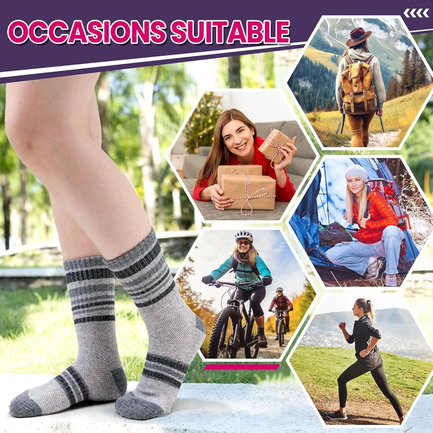 DoSmart Merino Wool Hiking Socks for Women Thermal Winter Warm Moisture Wicking Boot Work Cushion Gift Socks 5 Pairs