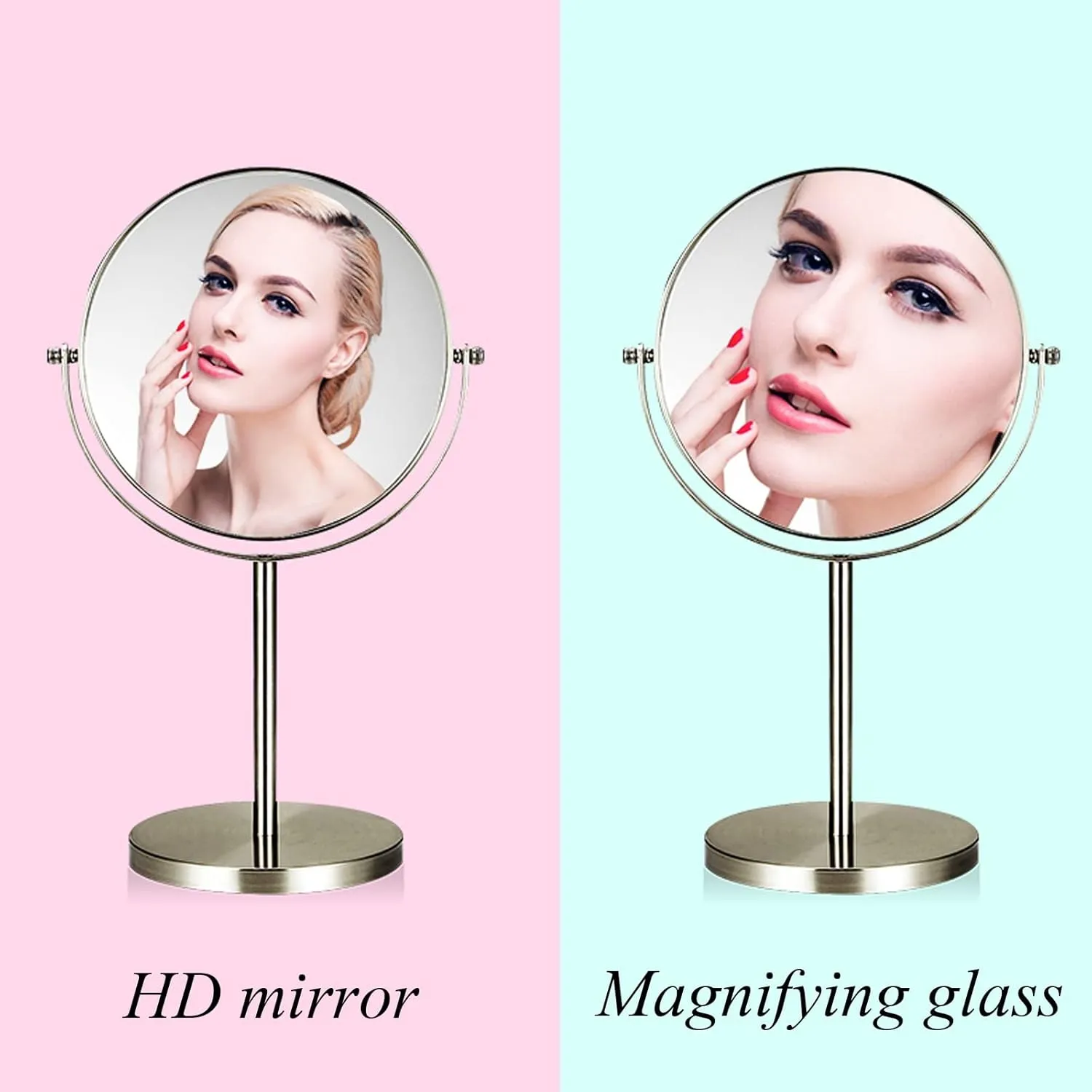 Double Sided Round Magnifying Mirror,Make Up Mirror Pedestal Table Mirror For Bathroom Bedroom, Double Sided Magnifying Makeup Mirror, Portable Desktop Makeup Mirror, 360° Swivel, Green Bronze Make-up