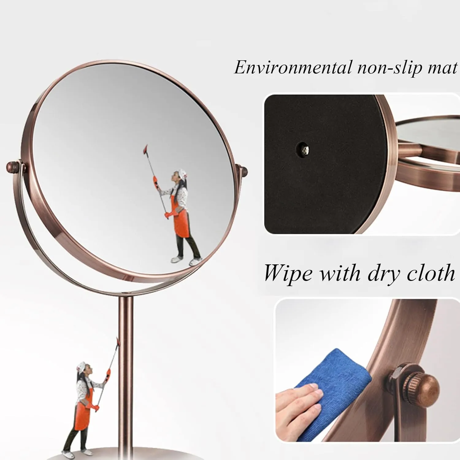 Double Sided Round Magnifying Mirror,Make Up Mirror Pedestal Table Mirror For Bathroom Bedroom, Double Sided Magnifying Makeup Mirror, Portable Desktop Makeup Mirror, 360° Swivel, Green Bronze Make-up