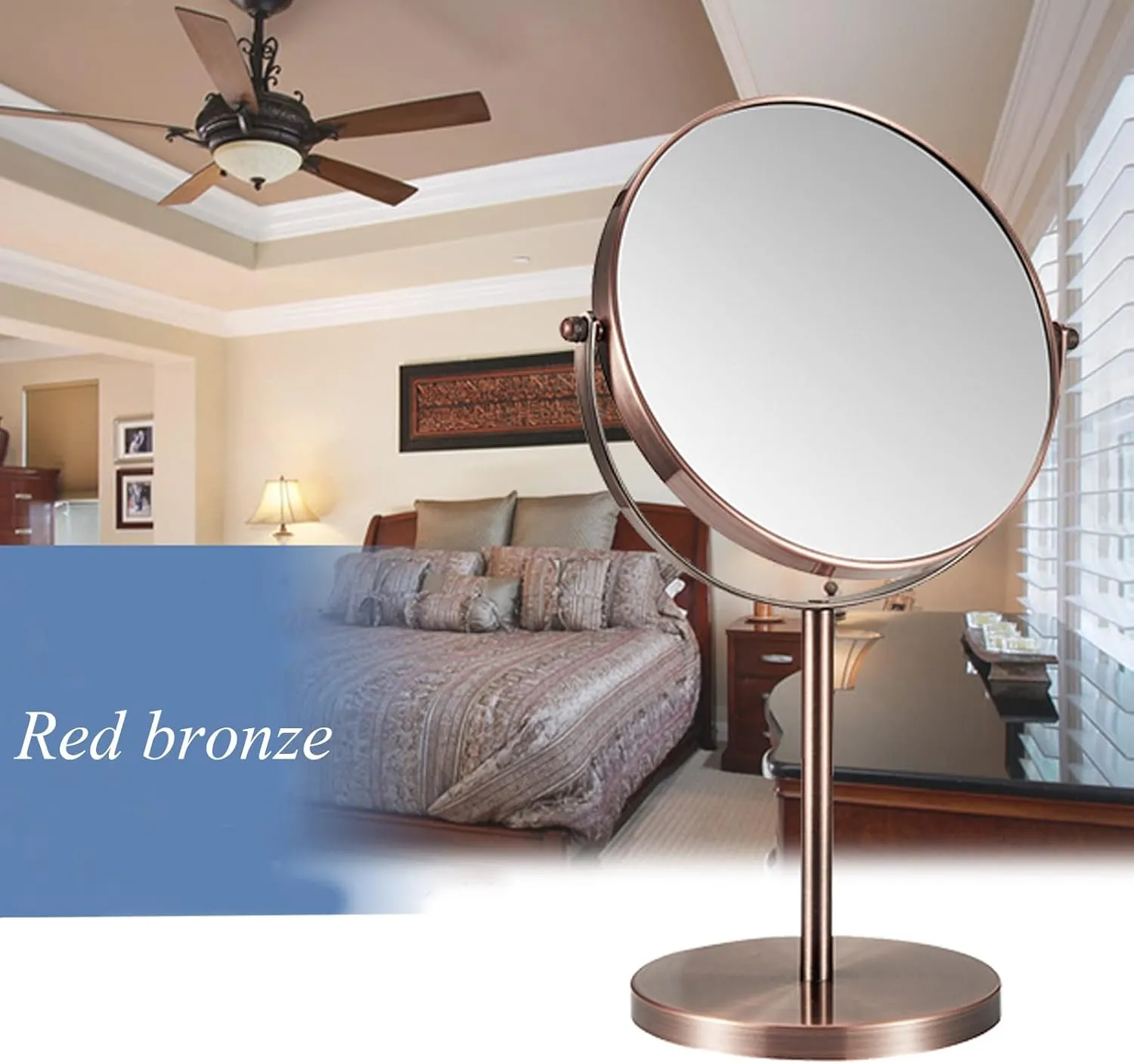 Double Sided Round Magnifying Mirror,Make Up Mirror Pedestal Table Mirror For Bathroom Bedroom, Double Sided Magnifying Makeup Mirror, Portable Desktop Makeup Mirror, 360° Swivel, Green Bronze Make-up