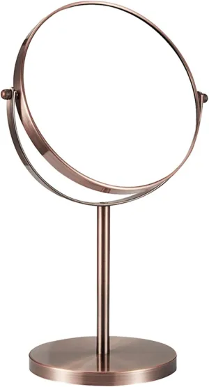 Double Sided Round Magnifying Mirror,Make Up Mirror Pedestal Table Mirror For Bathroom Bedroom, Double Sided Magnifying Makeup Mirror, Portable Desktop Makeup Mirror, 360° Swivel, Green Bronze Make-up