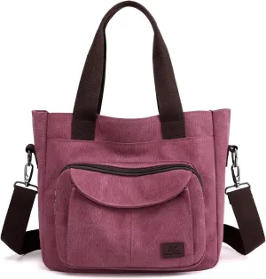 DOURR Canvas Cotton Top Handle Crossbody Bags for Women Casual Shoulder Handbag Multi-pocket for Work Going Out