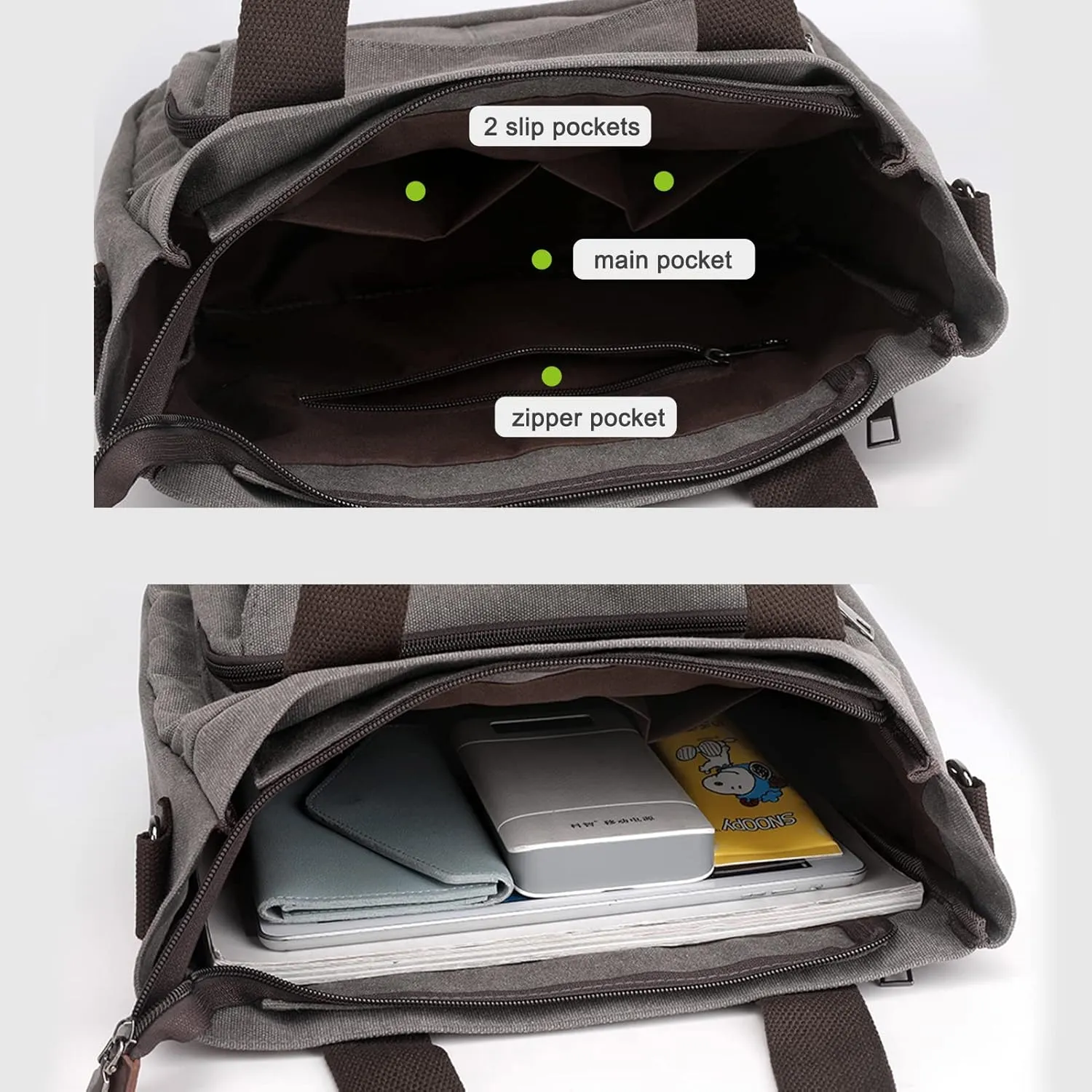 DOURR Canvas Cotton Top Handle Crossbody Bags for Women Casual Shoulder Handbag Multi-pocket for Work Going Out