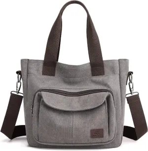 DOURR Canvas Cotton Top Handle Crossbody Bags for Women Casual Shoulder Handbag Multi-pocket for Work Going Out