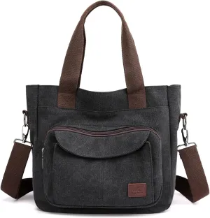 DOURR Canvas Cotton Top Handle Crossbody Bags for Women Casual Shoulder Handbag Multi-pocket for Work Going Out