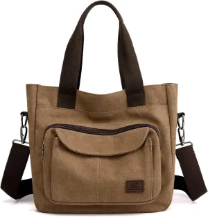 DOURR Canvas Cotton Top Handle Crossbody Bags for Women Casual Shoulder Handbag Multi-pocket for Work Going Out