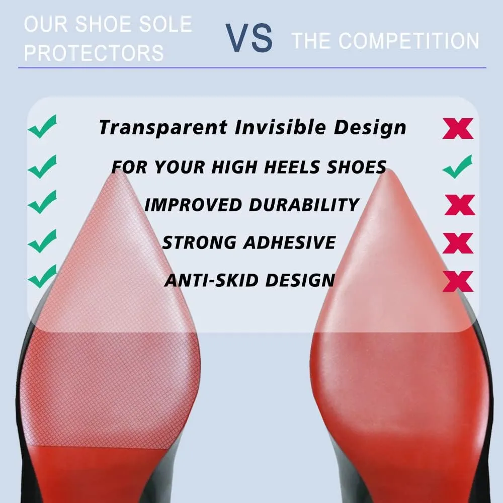 Dr. Foot Shoe Sole Protectors for high-Heels, Self Adhesive Silicone Non-Slip Shoes Cover Bottoms for Women (Clear - 2 Pairs)
