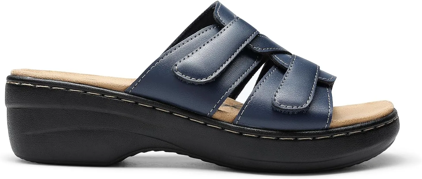 DREAM PAIRS Women's Arch Support Slide Sandals Adjustable Straps Slip On Wedge Sandals Casual Comfort Lightweight Flat Slides