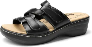 DREAM PAIRS Women's Arch Support Slide Sandals Adjustable Straps Slip On Wedge Sandals Casual Comfort Lightweight Flat Slides