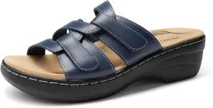 DREAM PAIRS Women's Arch Support Slide Sandals Adjustable Straps Slip On Wedge Sandals Casual Comfort Lightweight Flat Slides