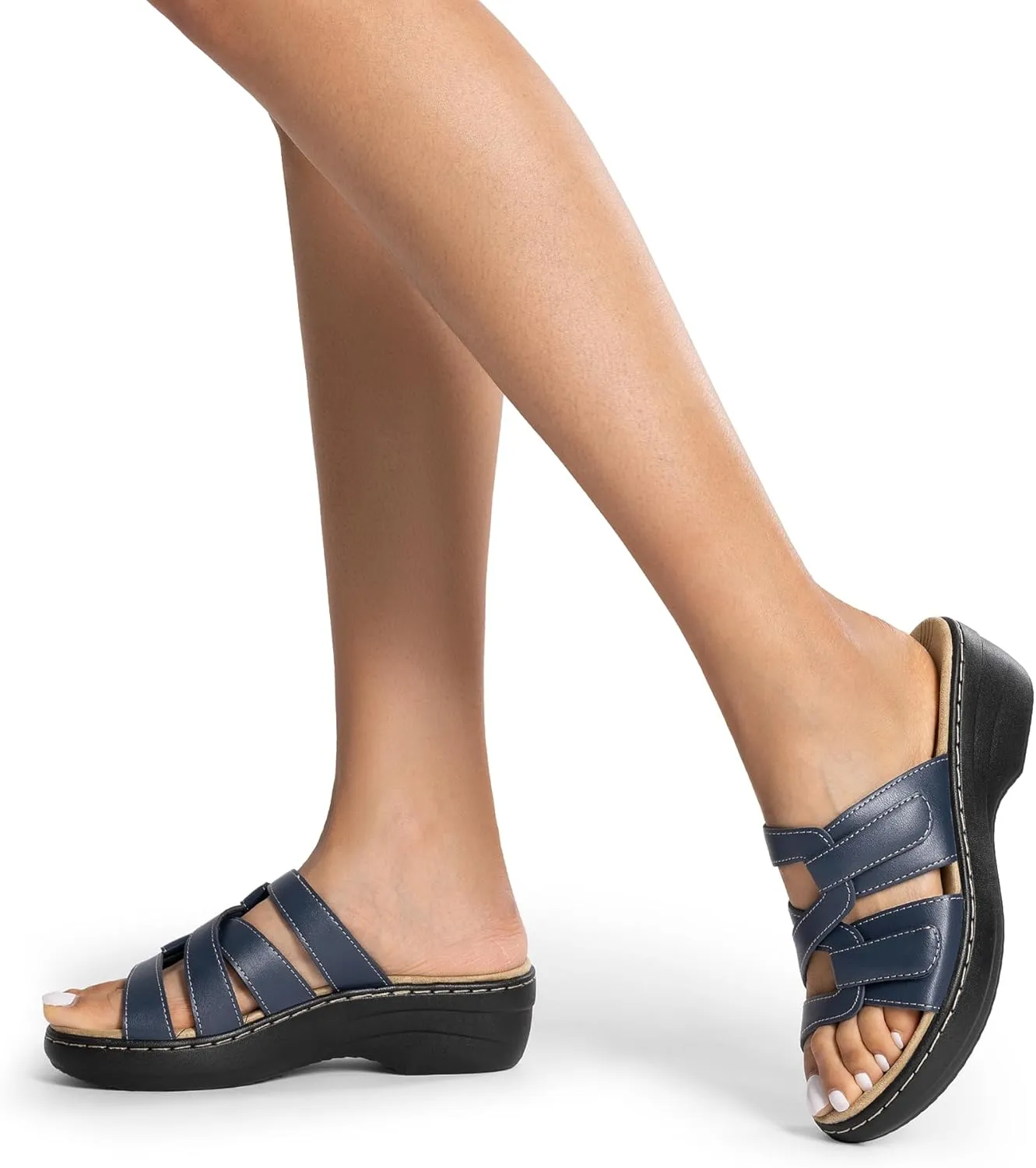 DREAM PAIRS Women's Arch Support Slide Sandals Adjustable Straps Slip On Wedge Sandals Casual Comfort Lightweight Flat Slides