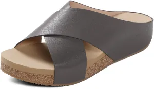 DREAM PAIRS Women's Cork Slide Sandals Slip on Open Toe Cute Platform Criss Cross Flat Sandals for Summer