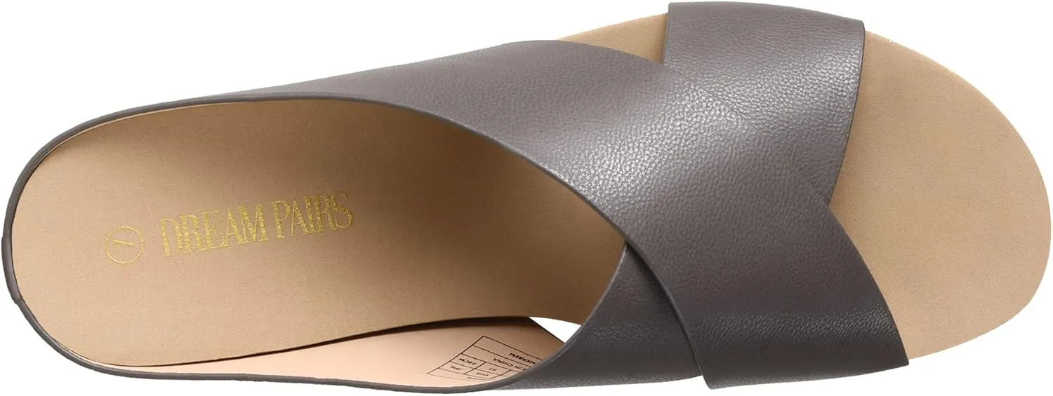 DREAM PAIRS Women's Cork Slide Sandals Slip on Open Toe Cute Platform Criss Cross Flat Sandals for Summer