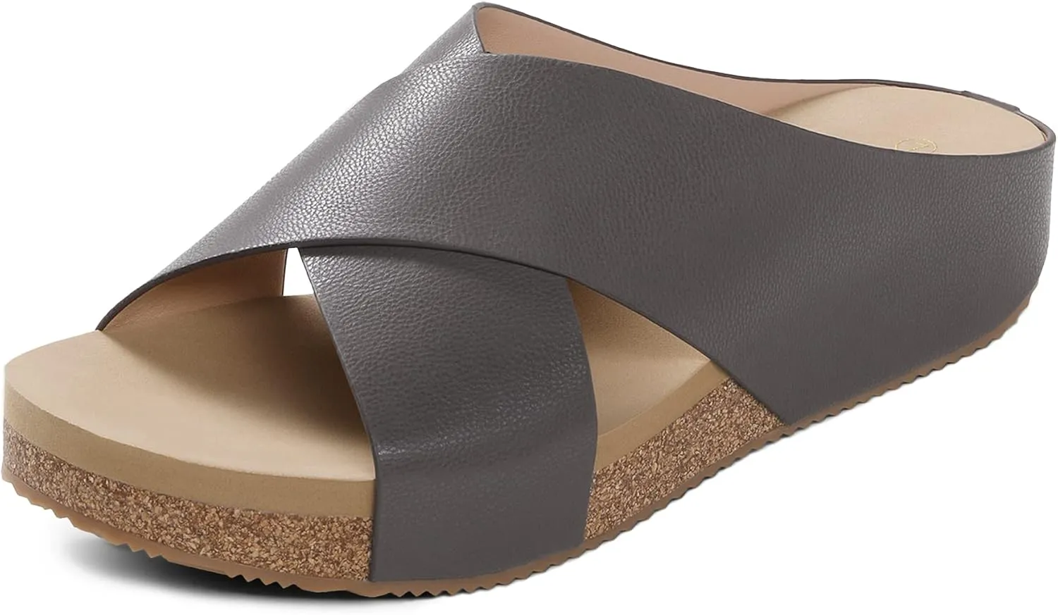 DREAM PAIRS Women's Cork Slide Sandals Slip on Open Toe Cute Platform Criss Cross Flat Sandals for Summer