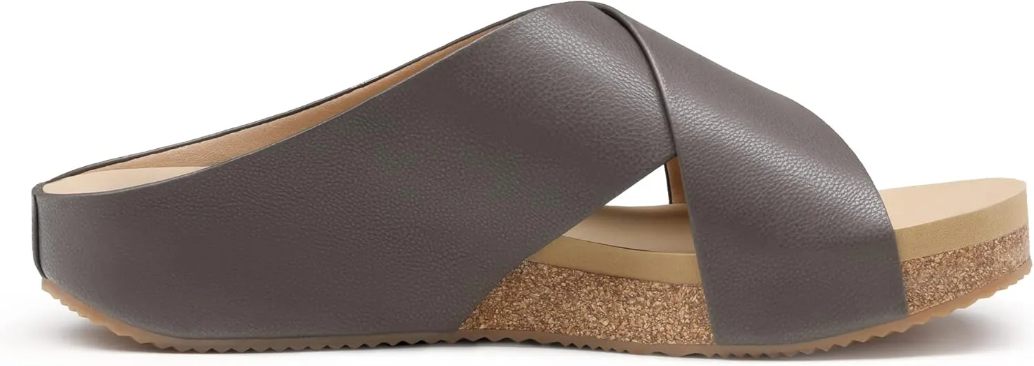 DREAM PAIRS Women's Cork Slide Sandals Slip on Open Toe Cute Platform Criss Cross Flat Sandals for Summer