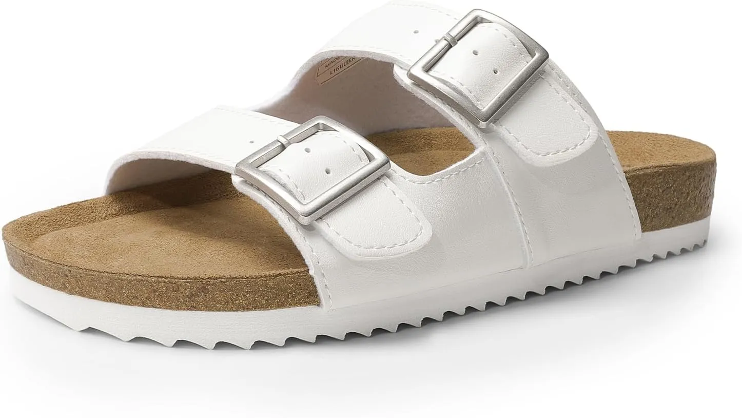 DREAM PAIRS Womens Slide Sandals Cork Footbed Open Toe Adjustable Flat Sandals Comfort Slip On Slippers for Summer