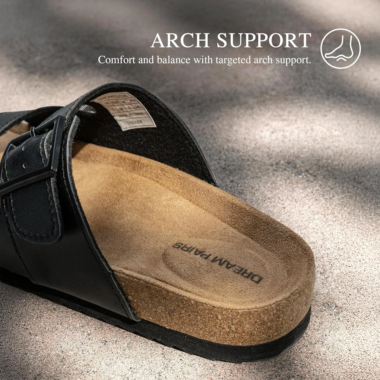 DREAM PAIRS Womens Slide Sandals Cork Footbed Open Toe Adjustable Flat Sandals Comfort Slip On Slippers for Summer