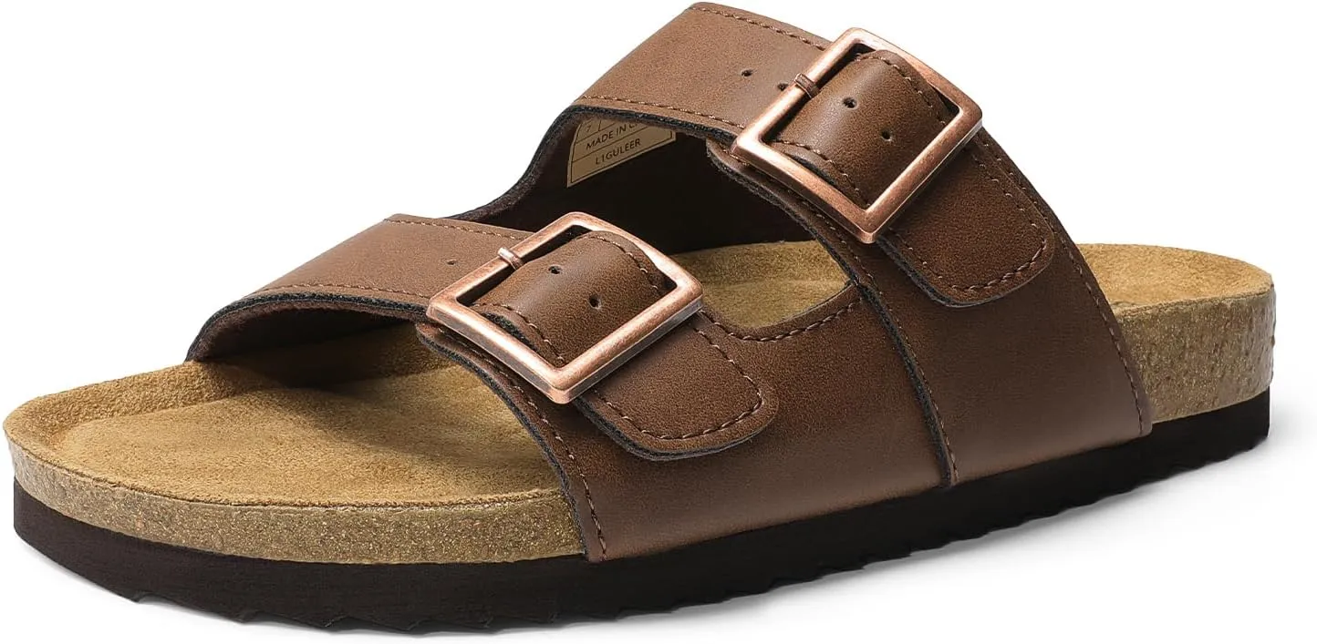 DREAM PAIRS Womens Slide Sandals Cork Footbed Open Toe Adjustable Flat Sandals Comfort Slip On Slippers for Summer