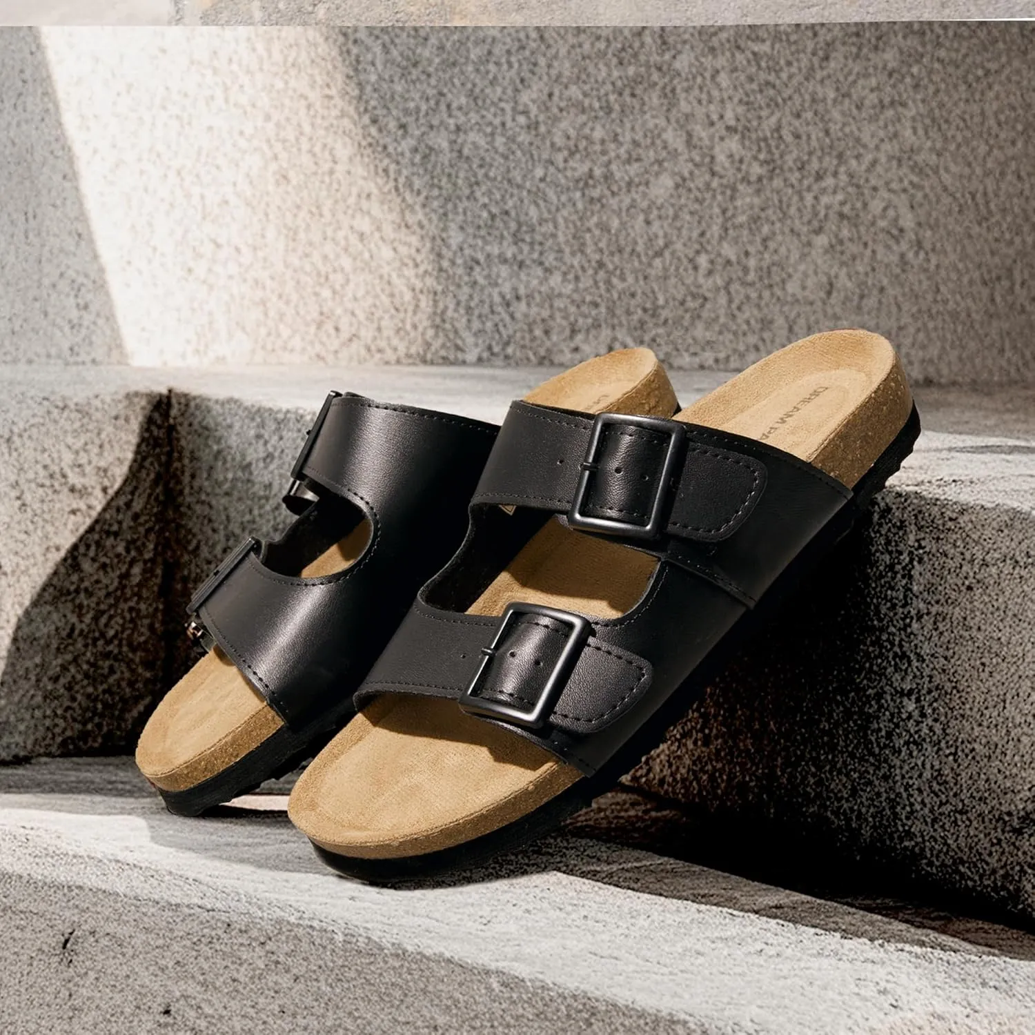 DREAM PAIRS Womens Slide Sandals Cork Footbed Open Toe Adjustable Flat Sandals Comfort Slip On Slippers for Summer