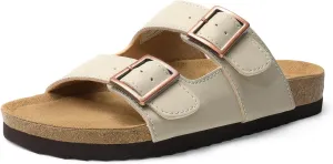 DREAM PAIRS Womens Slide Sandals Cork Footbed Open Toe Adjustable Flat Sandals Comfort Slip On Slippers for Summer