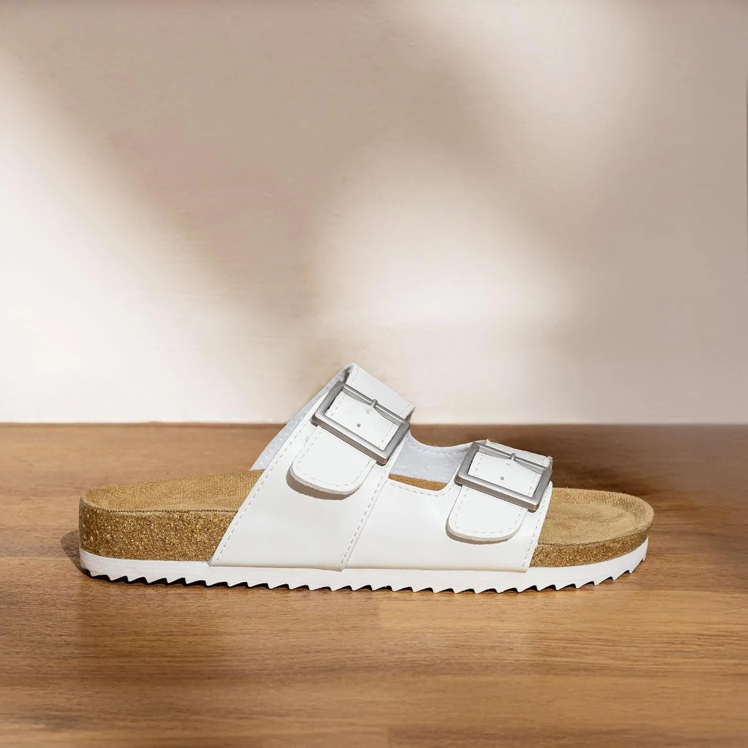 DREAM PAIRS Womens Slide Sandals Cork Footbed Open Toe Adjustable Flat Sandals Comfort Slip On Slippers for Summer
