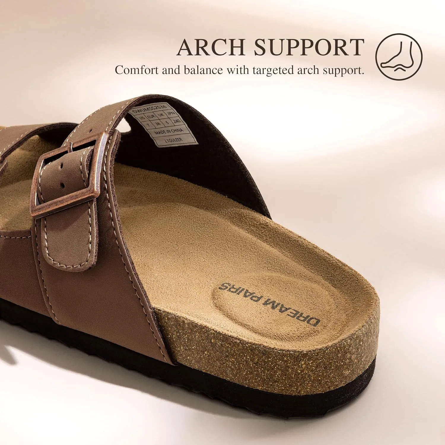 DREAM PAIRS Womens Slide Sandals Cork Footbed Open Toe Adjustable Flat Sandals Comfort Slip On Slippers for Summer