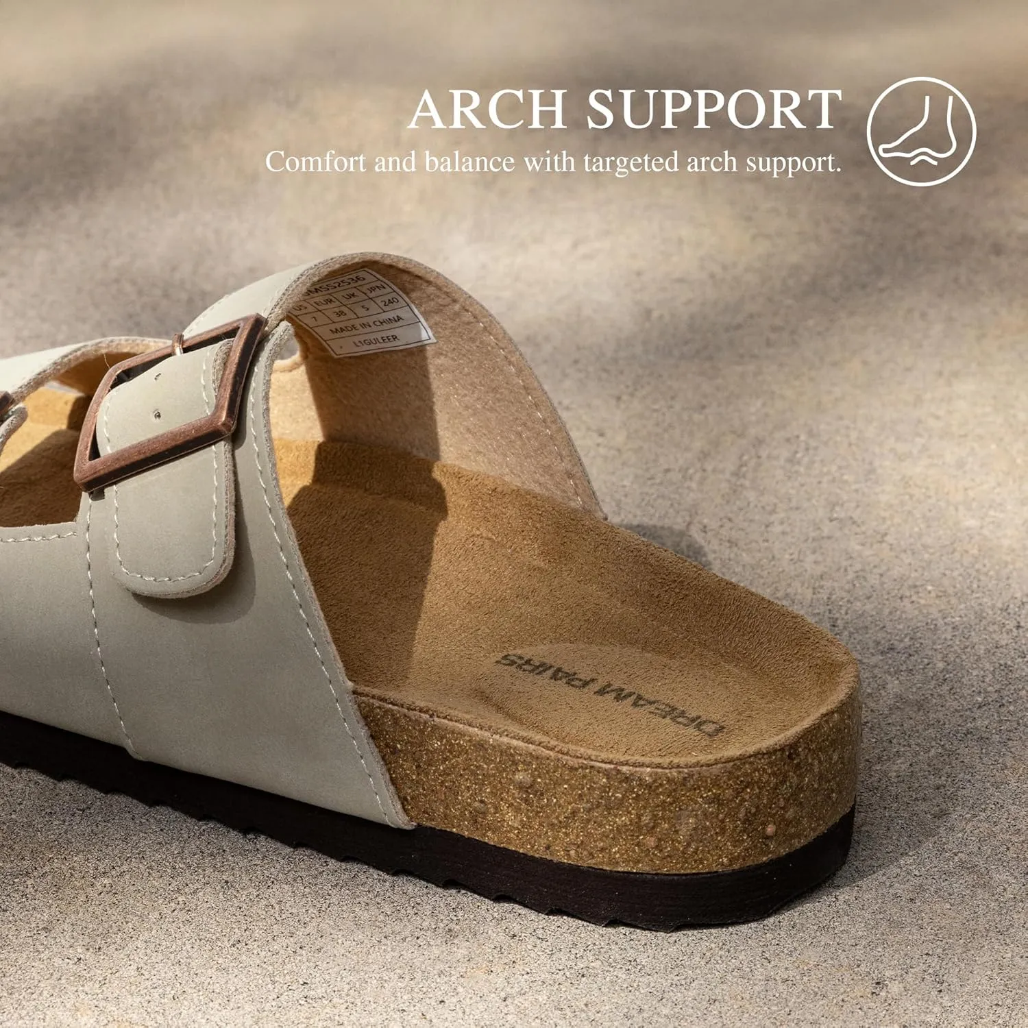 DREAM PAIRS Womens Slide Sandals Cork Footbed Open Toe Adjustable Flat Sandals Comfort Slip On Slippers for Summer