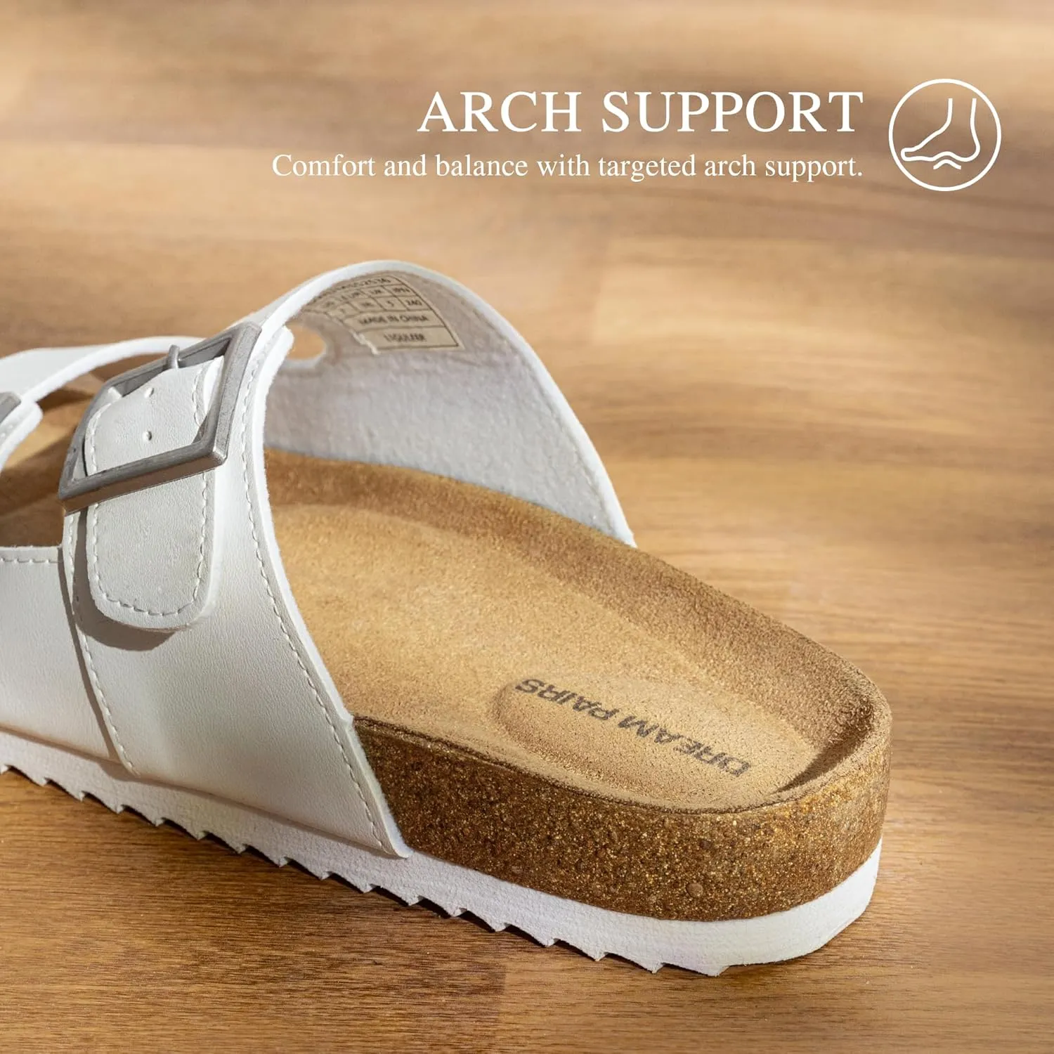 DREAM PAIRS Womens Slide Sandals Cork Footbed Open Toe Adjustable Flat Sandals Comfort Slip On Slippers for Summer