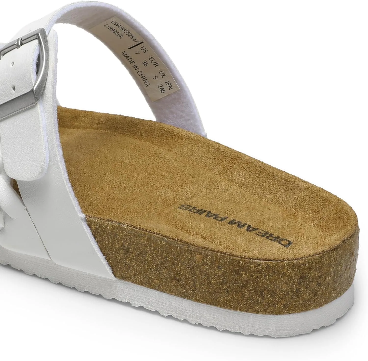 DREAM PAIRS Women's Slides Soft Cork Footbed Sandals Comfortable Walking Slip-on Flat Sandals Arch Support Adjustable Buckle Braided Straps Slippers