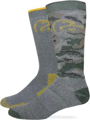 Ducks Unlimited Mens Merino Wool Blend Full Cushion Camo Mid Calf Boot Socks 2 Pair Pack