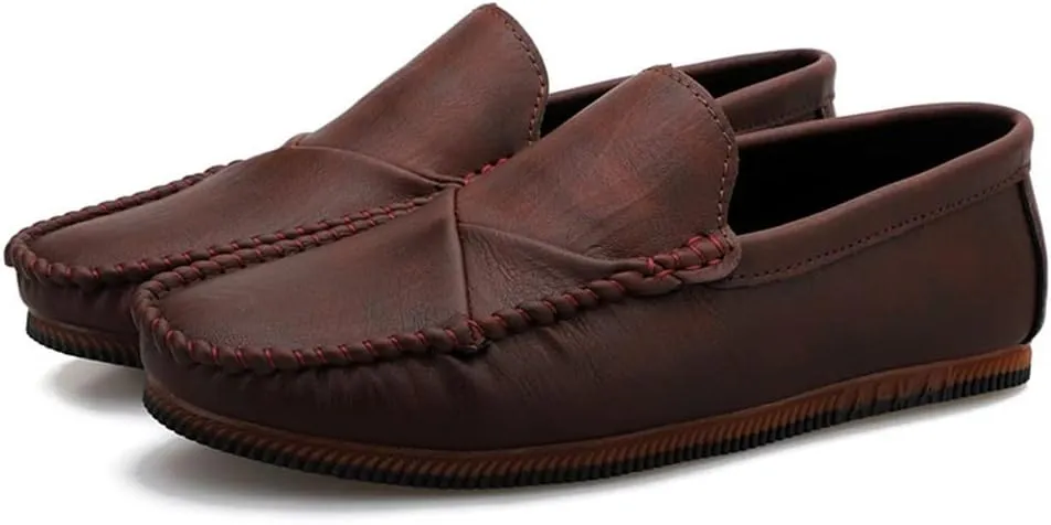 Easy to Put and Remove Smoking Loafer Driving Moccasins for Men Vegan Leather Stitching Details Round Toe Rubber Sole Flat Heel Resistant Lightweight Flexible Casual for All Occasions (Color : Rojo,