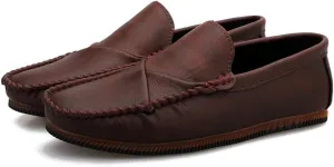Easy to Put and Remove Smoking Loafer Driving Moccasins for Men Vegan Leather Stitching Details Round Toe Rubber Sole Flat Heel Resistant Lightweight Flexible Casual for All Occasions (Color : Rojo,