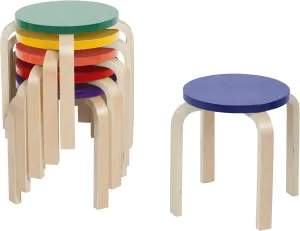 ECR4Kids Bentwood Stackable Stools, Classroom Furniture, Assorted, 6-Piece