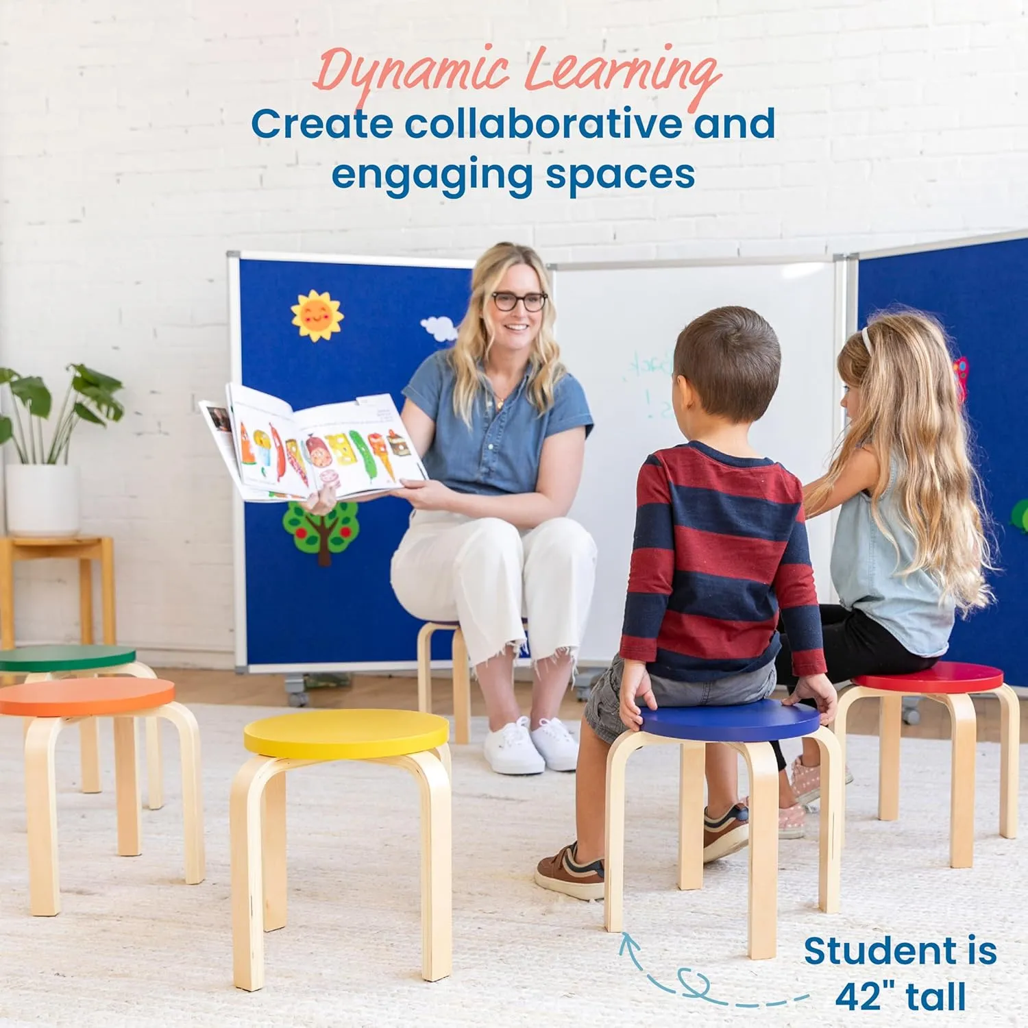ECR4Kids Bentwood Stackable Stools, Classroom Furniture, Assorted, 6-Piece