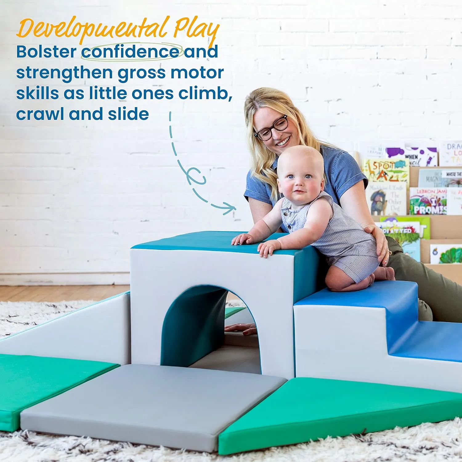 ECR4Kids SoftZone Lincoln Tunnel Climber, Toddler Playset, Contemporary, 9-Piece