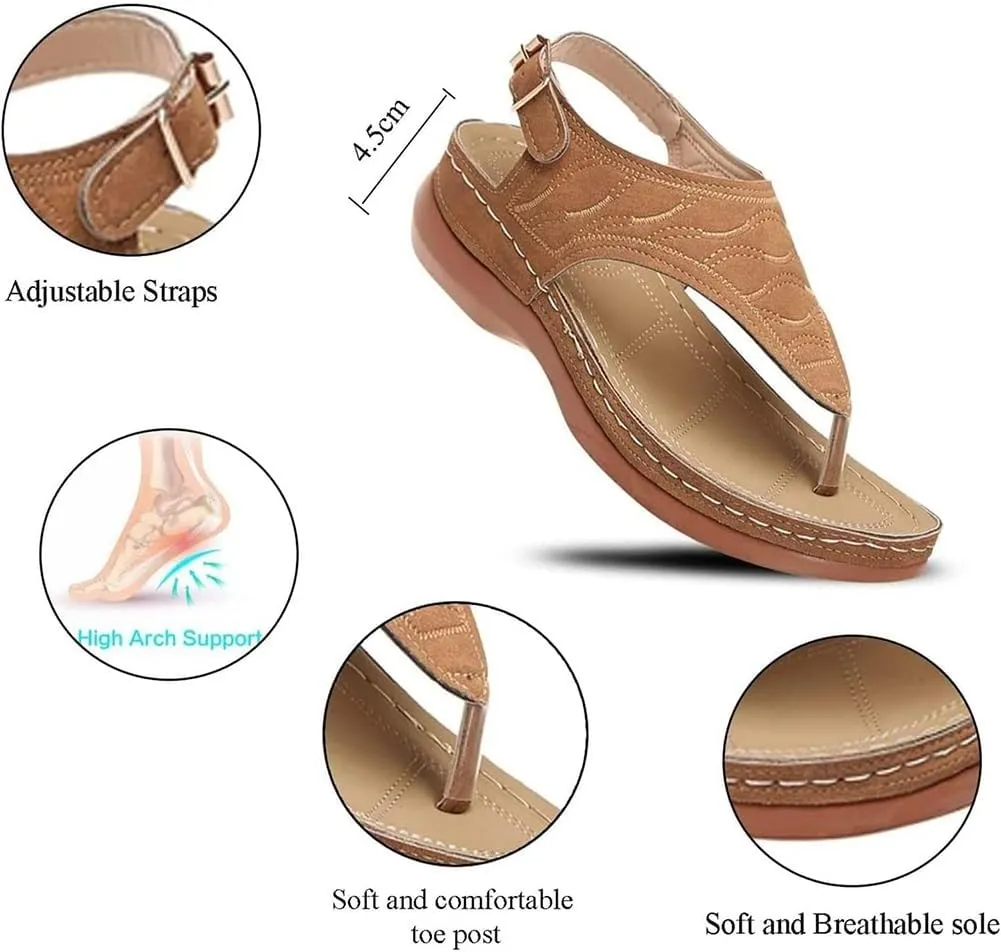 ELEGY Libiyi New Summer Women's Sandals Womens Shoes Wide Width Flat Heel Flip Flops for Women Leather Ring Toe Casual Slippers