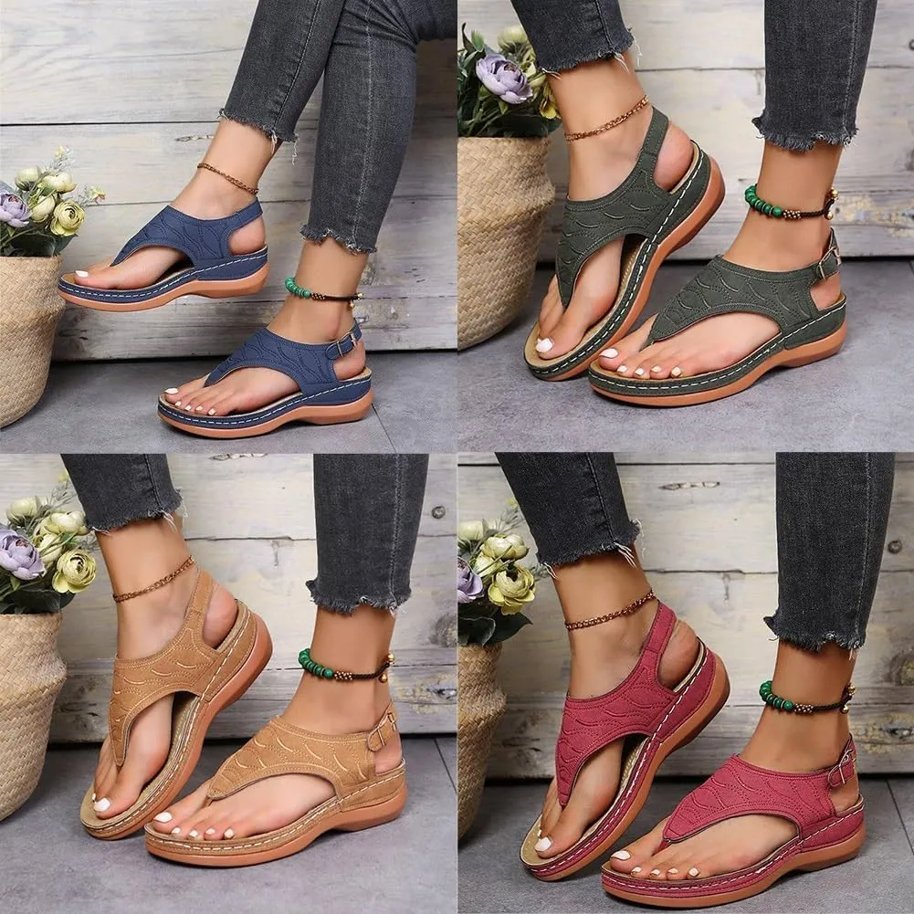 ELEGY Libiyi New Summer Women's Sandals Womens Shoes Wide Width Flat Heel Flip Flops for Women Leather Ring Toe Casual Slippers